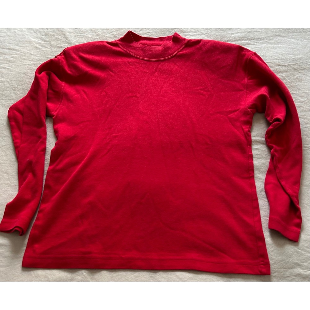 Sostanza Red Mock Neck Long Sleeve Cotton Top Size Small